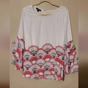 Alfani White Blouse With Unique Fan Design Size 2X